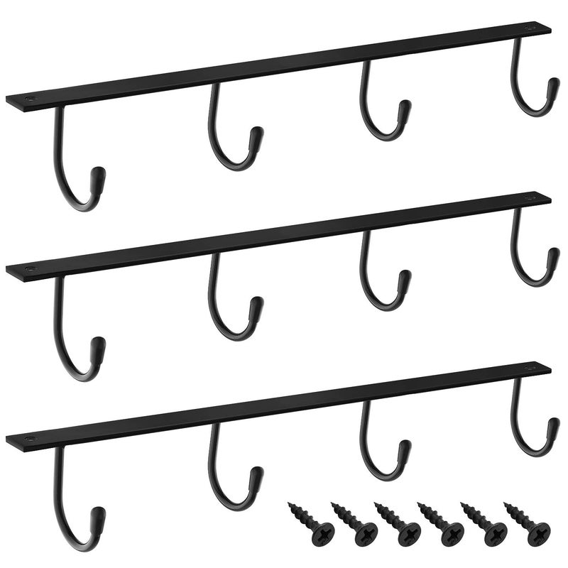 MOCOUM Under Cabinet Metal Mug Holder - Iron Hanging Rack for Coffee Cups and Kitchen Utensils Display (Black, 3) - Image 1